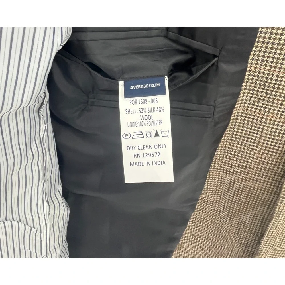 Hugh & Crye Blazer Measured 40S Average/Slim Tan Wool Silk Houndstooth Jacket